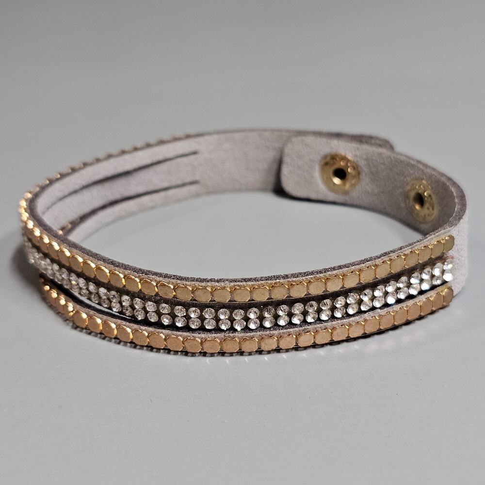Suede Leather Multi Strand Wrap Bracelet Rhinestones & Rose Goldtone Sequins